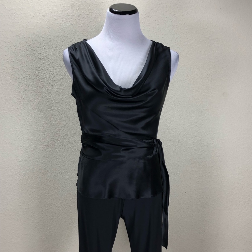 Ice Girl Black Silk Cowl Neck Peplum Top